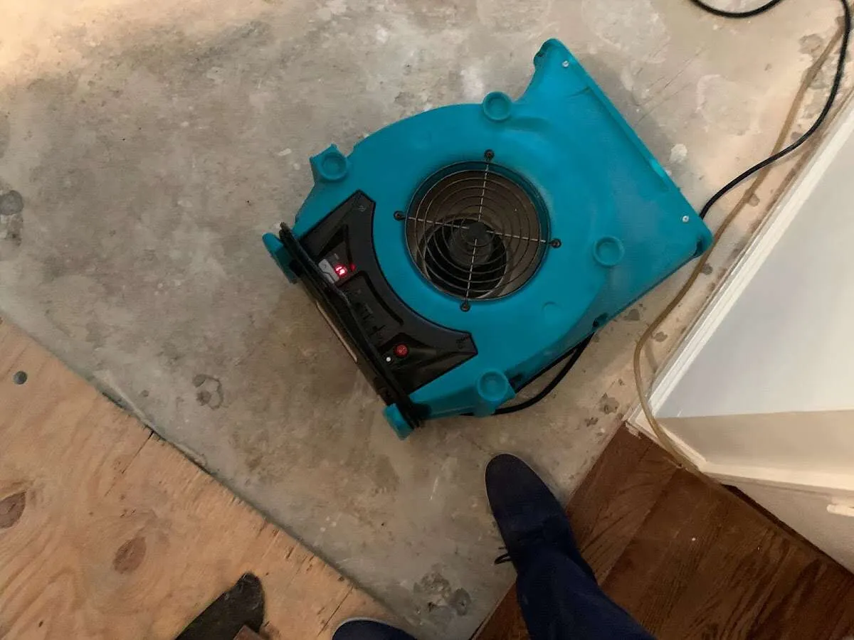 Air mover drying subfloor during Commercial Water Damage Restoration in Wolf Trap